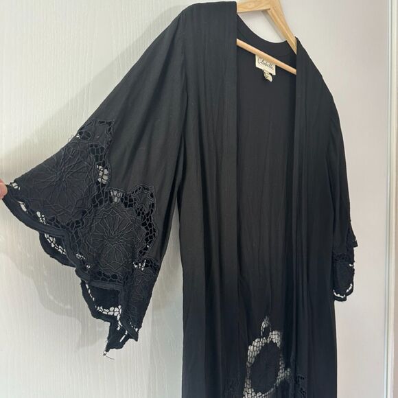 Cleobella‎ Womens Dalla Maxi Kimono Lace Knit Crochet Coverup Black Size XS - Picture 3 of 8